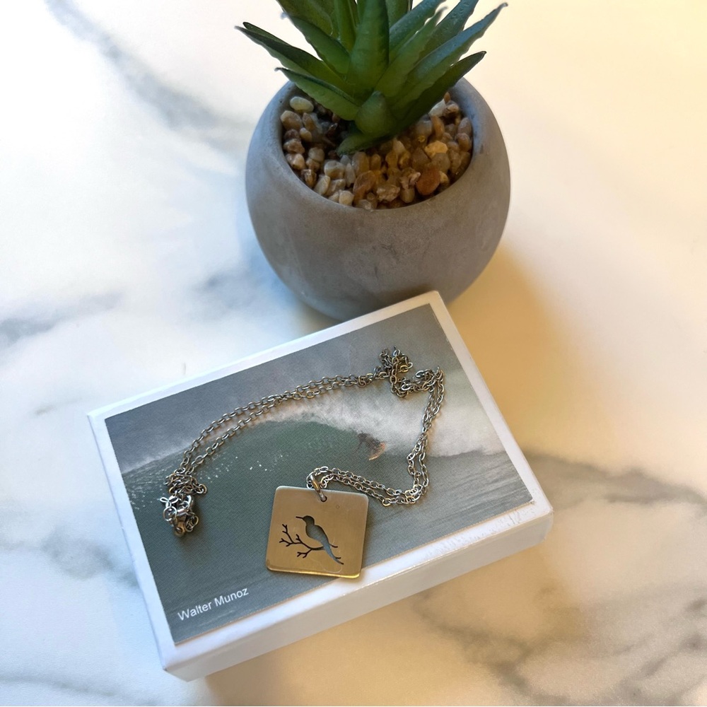 Delightful Artist-designed Bird Pendant w/ original 18K GP Chain + box